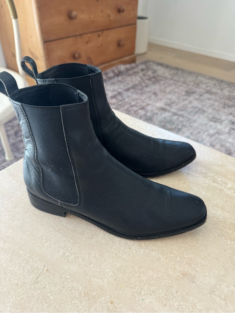 Christy Dawn Black Leather Chelsea Ankle Boots